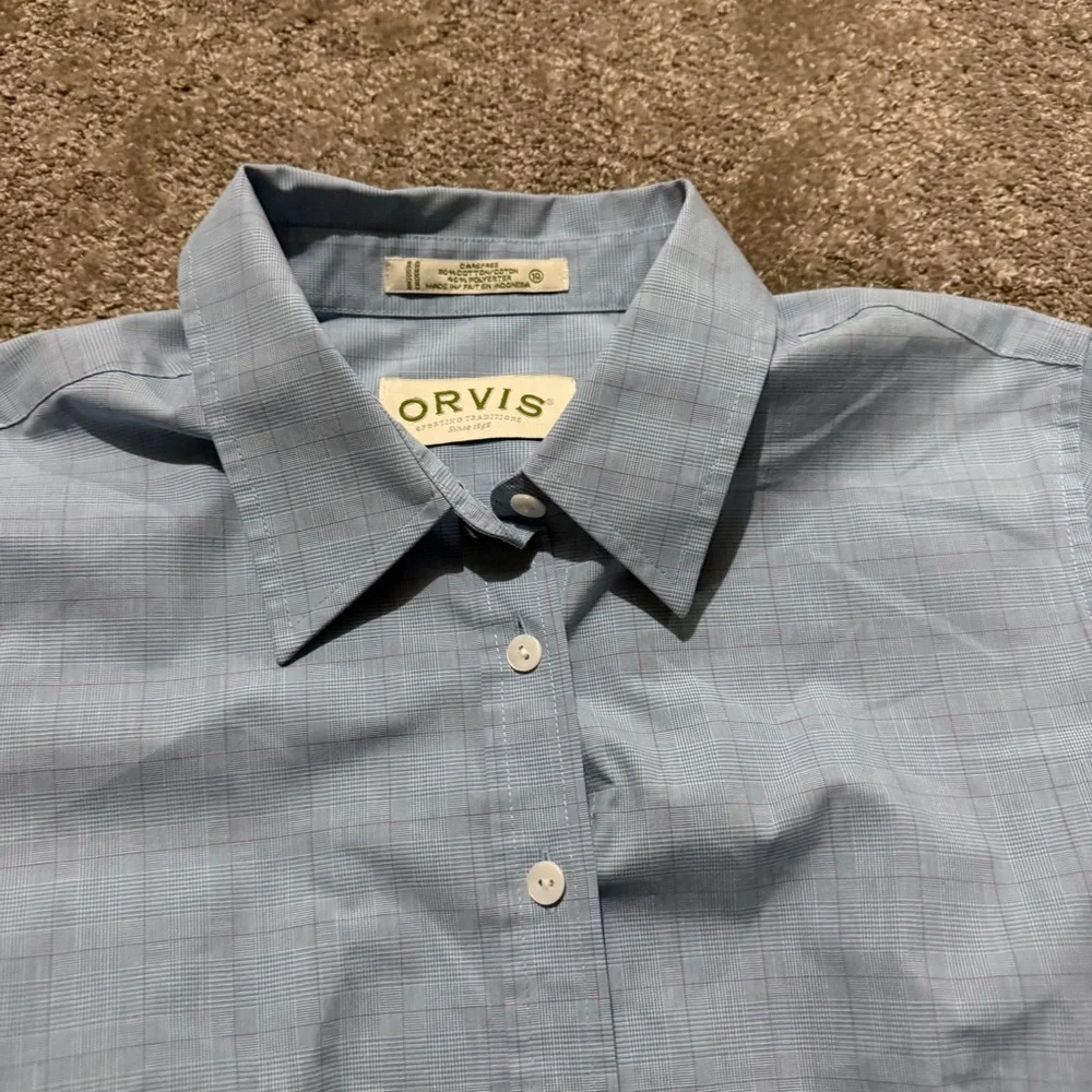 Orvis young‎ boys button down collared dress shirt in youth size 10 blue pattern